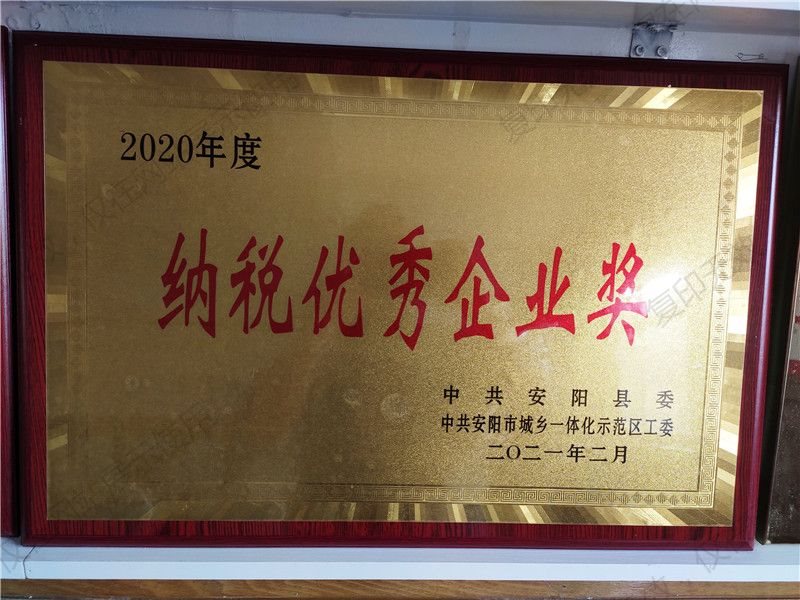 2020年纳税优 秀企业奖